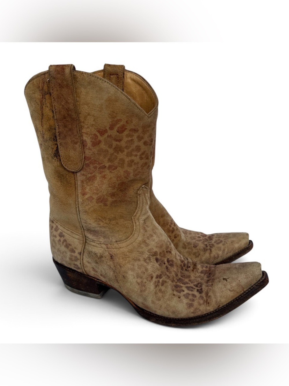 Old Gringo Leopard Print Women’s Suede Western Cowboy Ankle Calf Boots - Tan 10